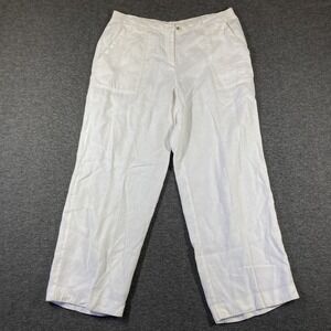 J Jill 100% Linen Pants Womens 14 White Patch Pocket Resort Loose Beachy